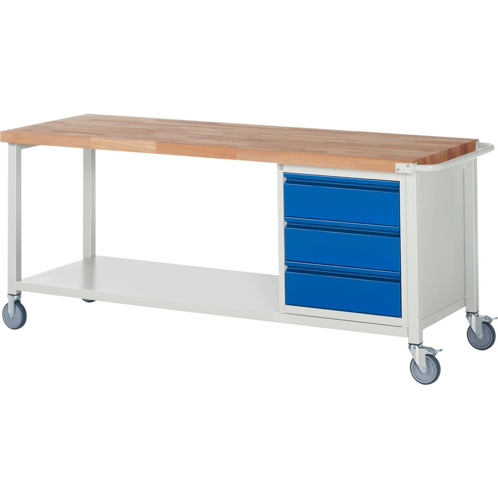 Productafbeelding nr. 1: Mobiele werkbank RAU serie 8000, 1 kast, hxbxd 880 x 2.000 x 700 mm, 3 lades 3 x 180 mm, 1 legbord diepte 650 mm