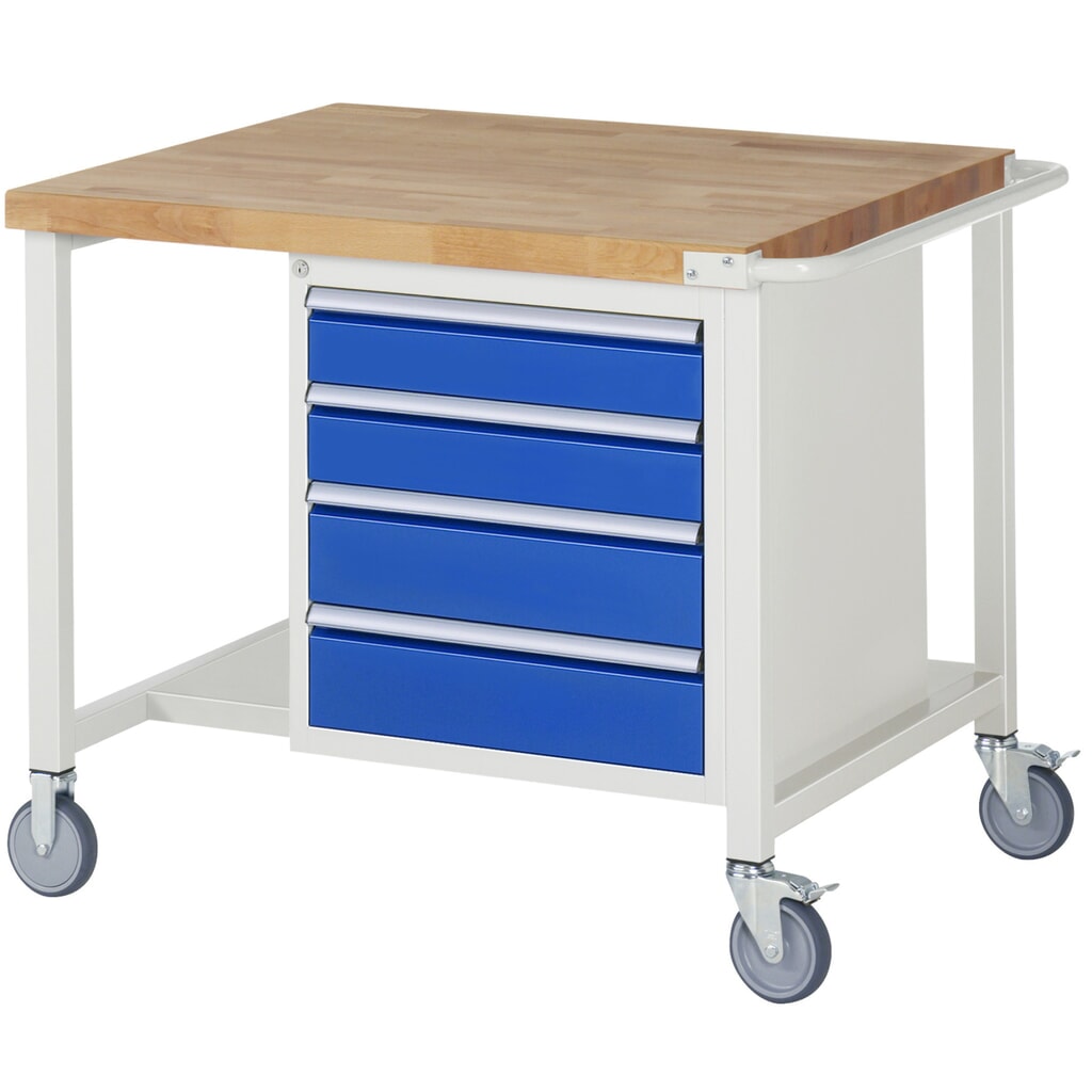 Product afbeelding: RAU verrijdbare werkbank serie 8000, h x b x d 880 x 1.000 x 900 mm, 1 onderbouwkast, met 4 lades