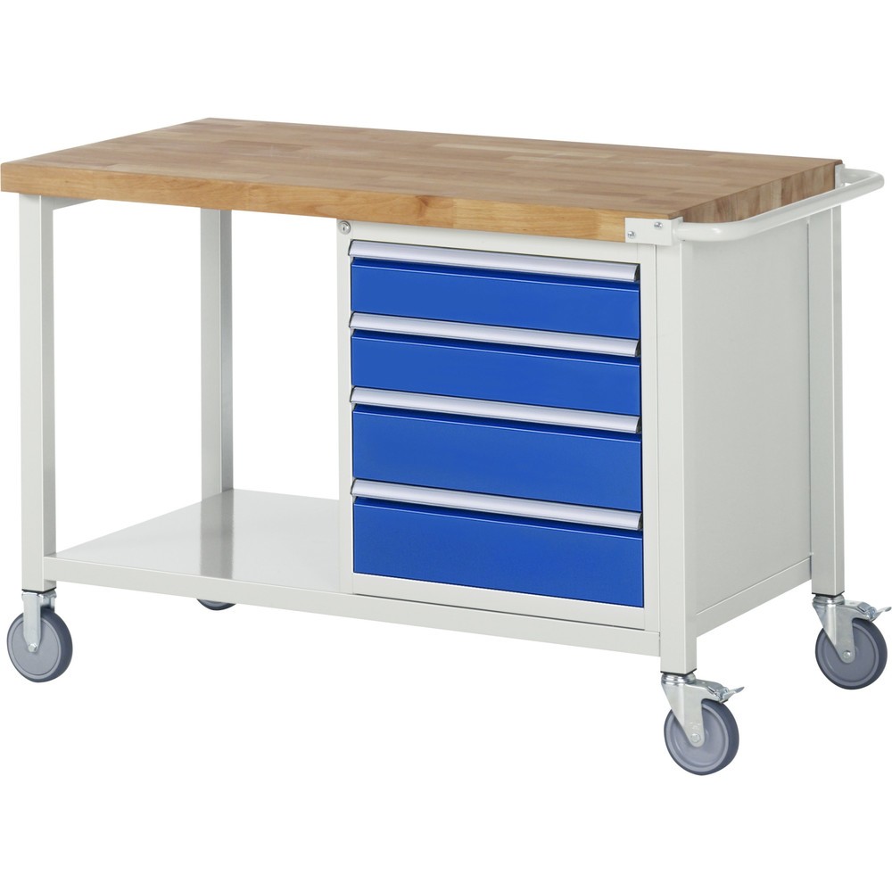 Product afbeelding: RAU verrijdbare werkbank serie 8000, h x b x d 880 x 1.250 x 700 mm, 1 onderbouwkast, met 4 lades