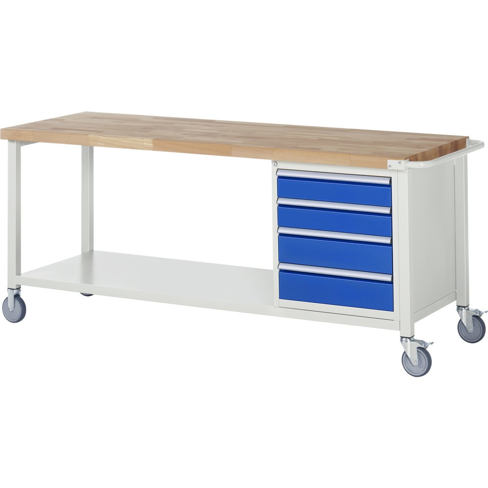 Product afbeelding: RAU verrijdbare werkbank serie 8000, h x b x d 880 x 2.000 x 700 mm, 1 onderbouwkast, met 4 lades