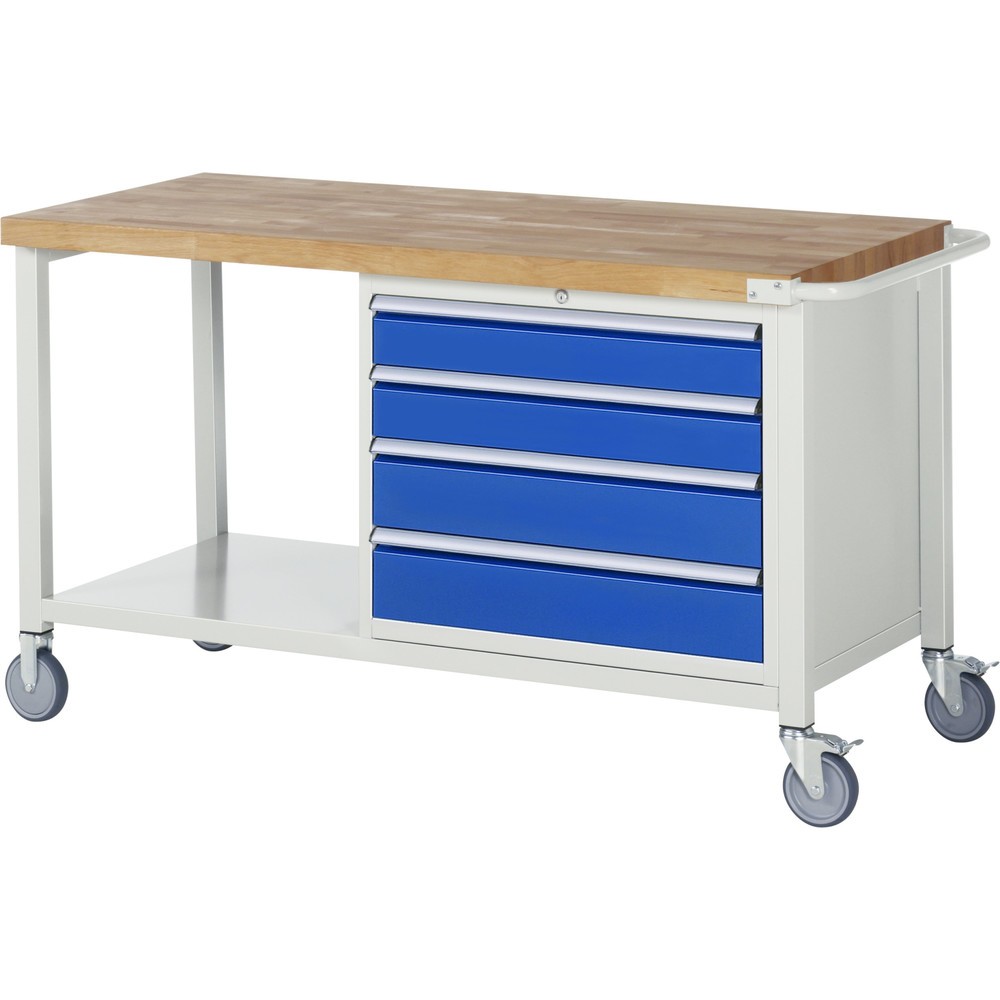 Productafbeelding nr. 1: Mobiele werkbank RAU serie 8000, 1 legbord, hxbxd 880 x 1.500 x 700 mm, 4 x voor 90% uittrekbare lades, draagvermogen lade 75 kg