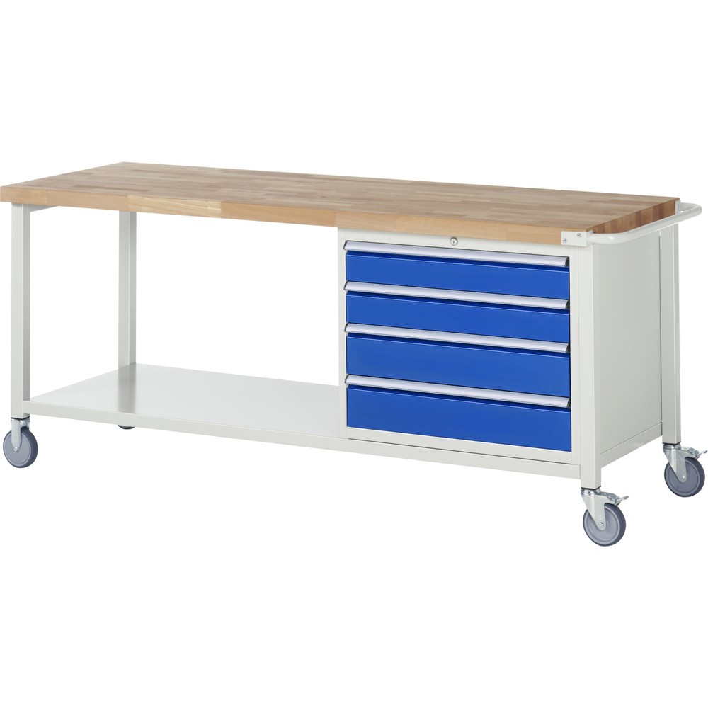 Productafbeelding nr. 1: Mobiele werkbank RAU serie 8000, 1 legbord, hxbxd 880 x 2.000 x 700 mm, 4 x voor 90% uittrekbare lades, draagvermogen lade 75 kg