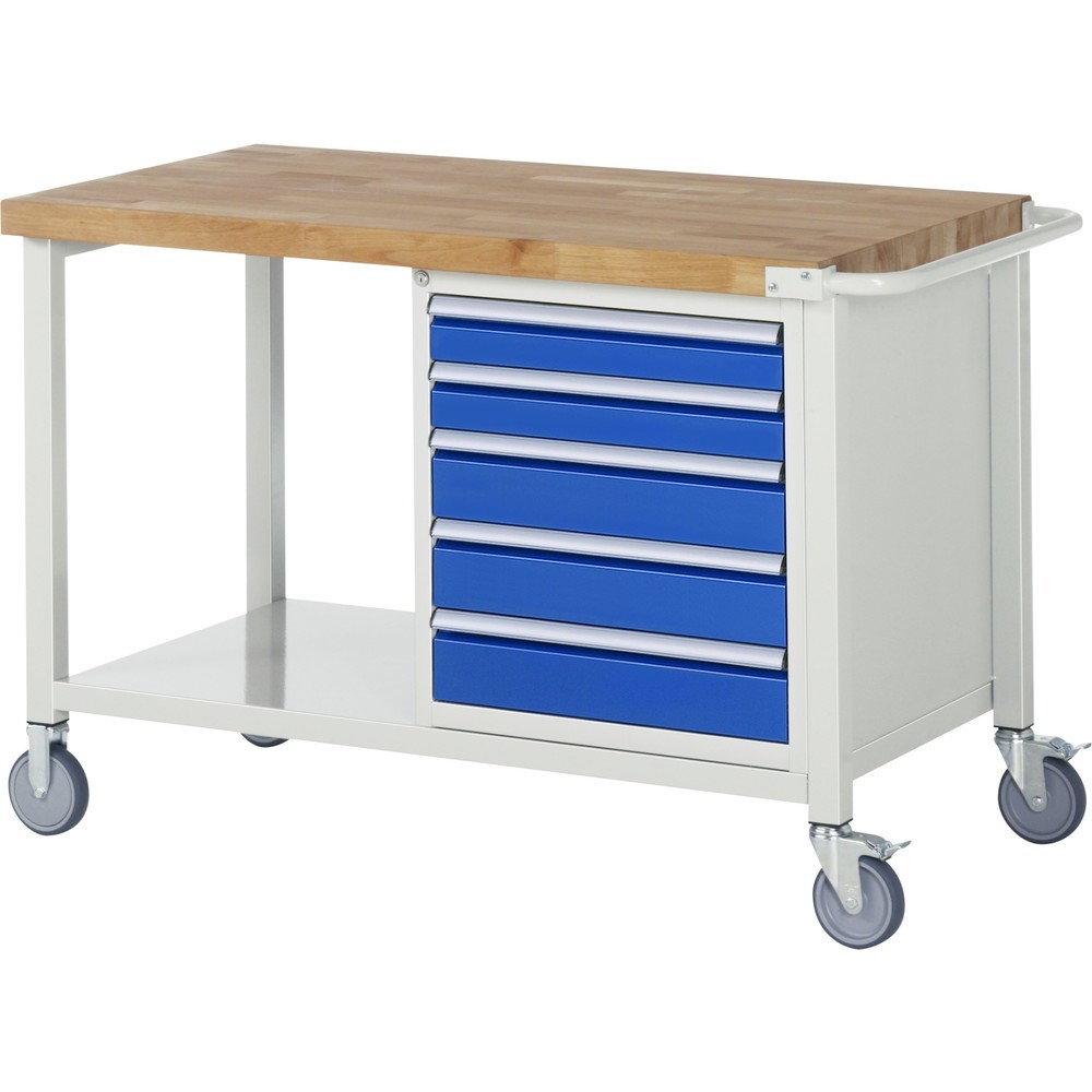 Product afbeelding: RAU verrijdbare werkbank serie 8000, h x b x d 880 x 1.250 x 700 mm, 1 onderbouwkast, met 5 lades