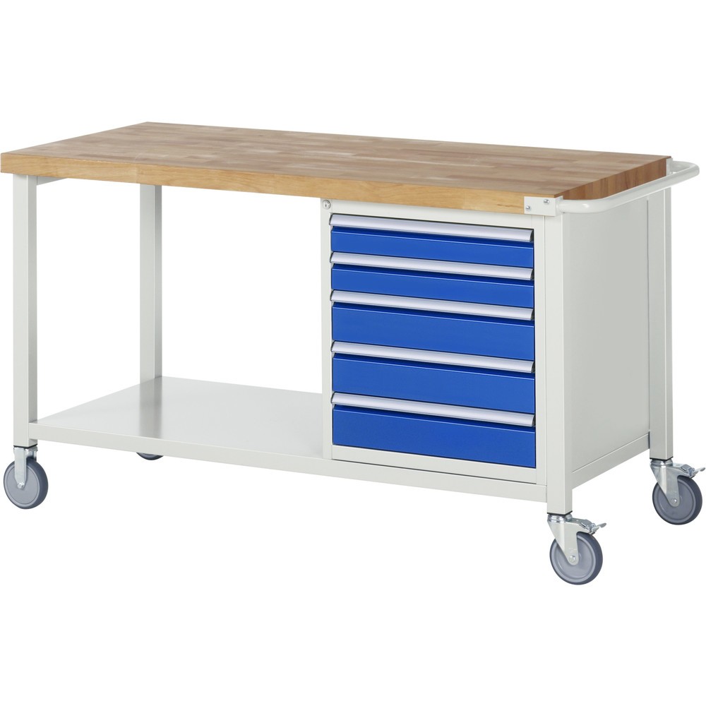 Product afbeelding: RAU verrijdbare werkbank serie 8000, h x b x d 880 x 1.500 x 700 mm, 1 onderbouwkast, met 5 lades