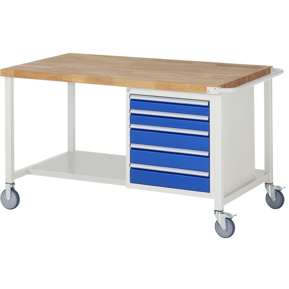 Product afbeelding: RAU verrijdbare werkbank serie 8000, h x b x d 880 x 1.500 x 900 mm, 1 onderbouwkast, met 5 lades
