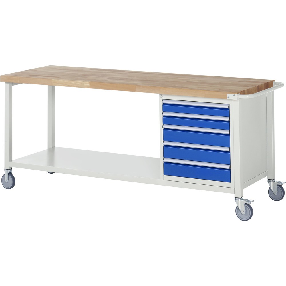 Product afbeelding: RAU verrijdbare werkbank serie 8000, h x b x d 880 x 2.000 x 700 mm, 1 onderbouwkast, met 5 lades