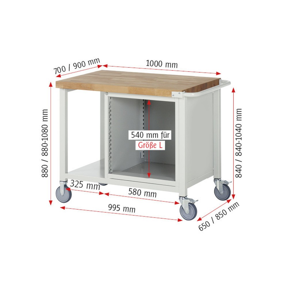 Productafbeelding nr. 4: Mobiele werkbank RAU serie 8000, 1 legbord, hxbxd 880 x 1.000 x 900 mm, 5 x voor 100% uittrekbare lades, draagvermogen lade 100 kg