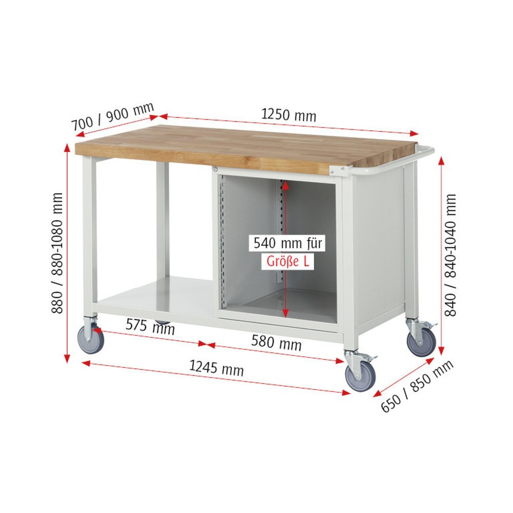 Productafbeelding nr. 4: Mobiele werkbank RAU serie 8000, 1 legbord, hxbxd 880 x 1.250 x 700 mm, 3 x voor 100% uittrekbare lades, 3 x 180 mm, draagvermogen lade 100 kg