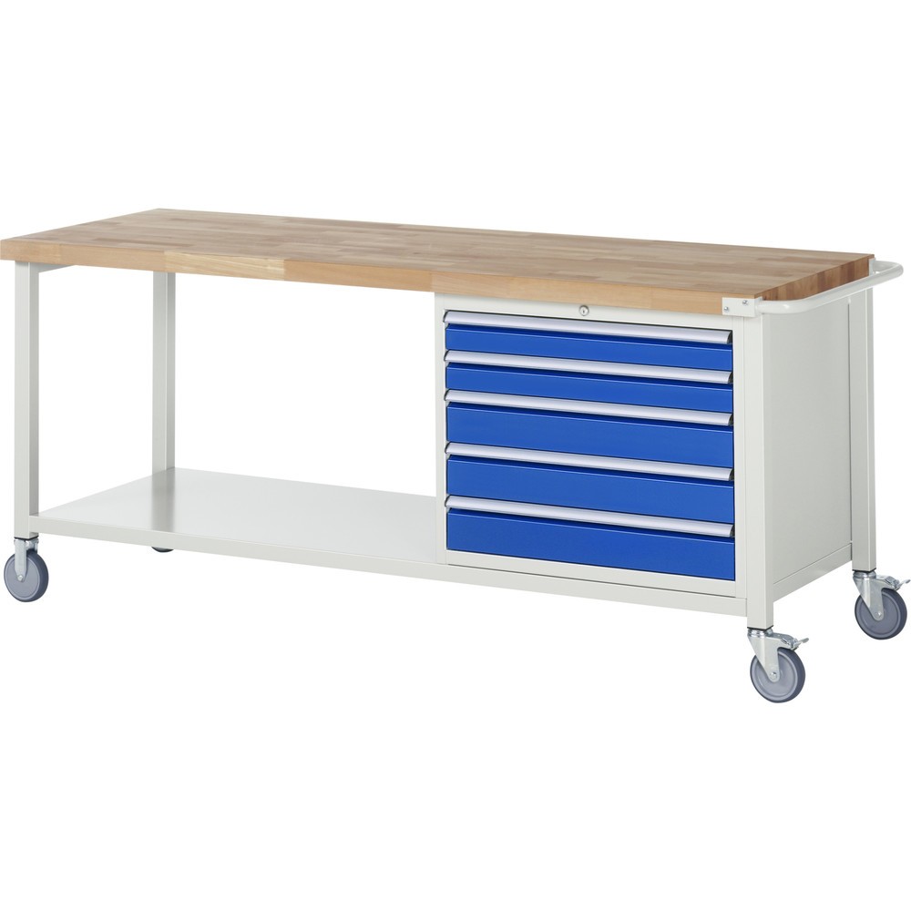 Product afbeelding: Mobiele werkbank RAU serie 8000, 1 legbord, hxbxd 880-1.080 x 2.000 x 700 mm, 5 x voor 100% uittrekbare lades, draagvermogen lade 75 kg