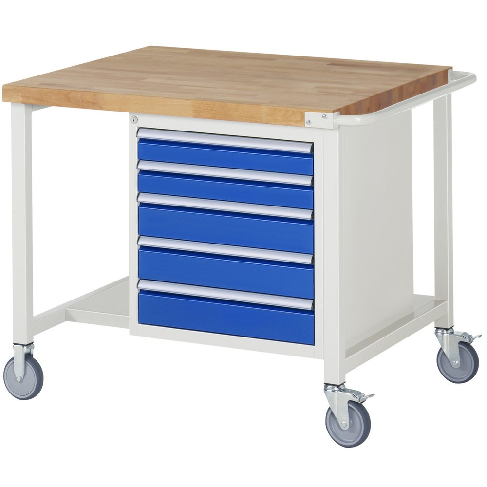 Productafbeelding nr. 1: Mobiele werkbank RAU serie 8000, 1 legbord, hxbxd 880 x 1.000 x 900 mm, 5 x voor 100% uittrekbare lades, draagvermogen lade 100 kg