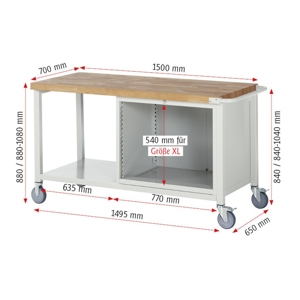 Productafbeelding nr. 4: Mobiele werkbank RAU serie 8000, 1 legbord, hxbxd 880 x 1.500 x 700 mm, 4 x voor 90% uittrekbare lades, draagvermogen lade 75 kg