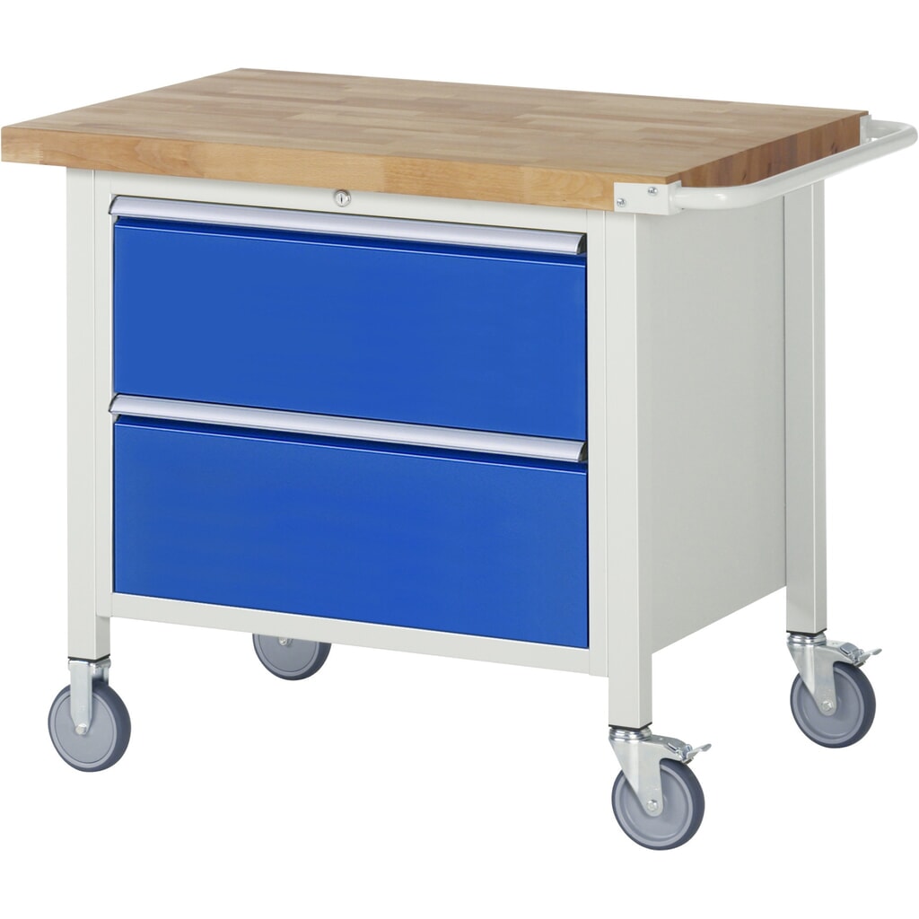 Mobiele werkbank RAU serie 8000, hxbxd 880-1.080 x 1.000 x 700 mm, 2 x voor 90% uittrekbare lades, 2 x 270 mm, draagvermogen lade 75 kg Product afbeelding: Mobiele werkbank RAU serie 8000, hxbxd 880-1.080 x 1.000 x 700 mm, 2 x voor 90% uittrekbare lades, 2 x 270 mm, draagvermogen lade 75 kg
