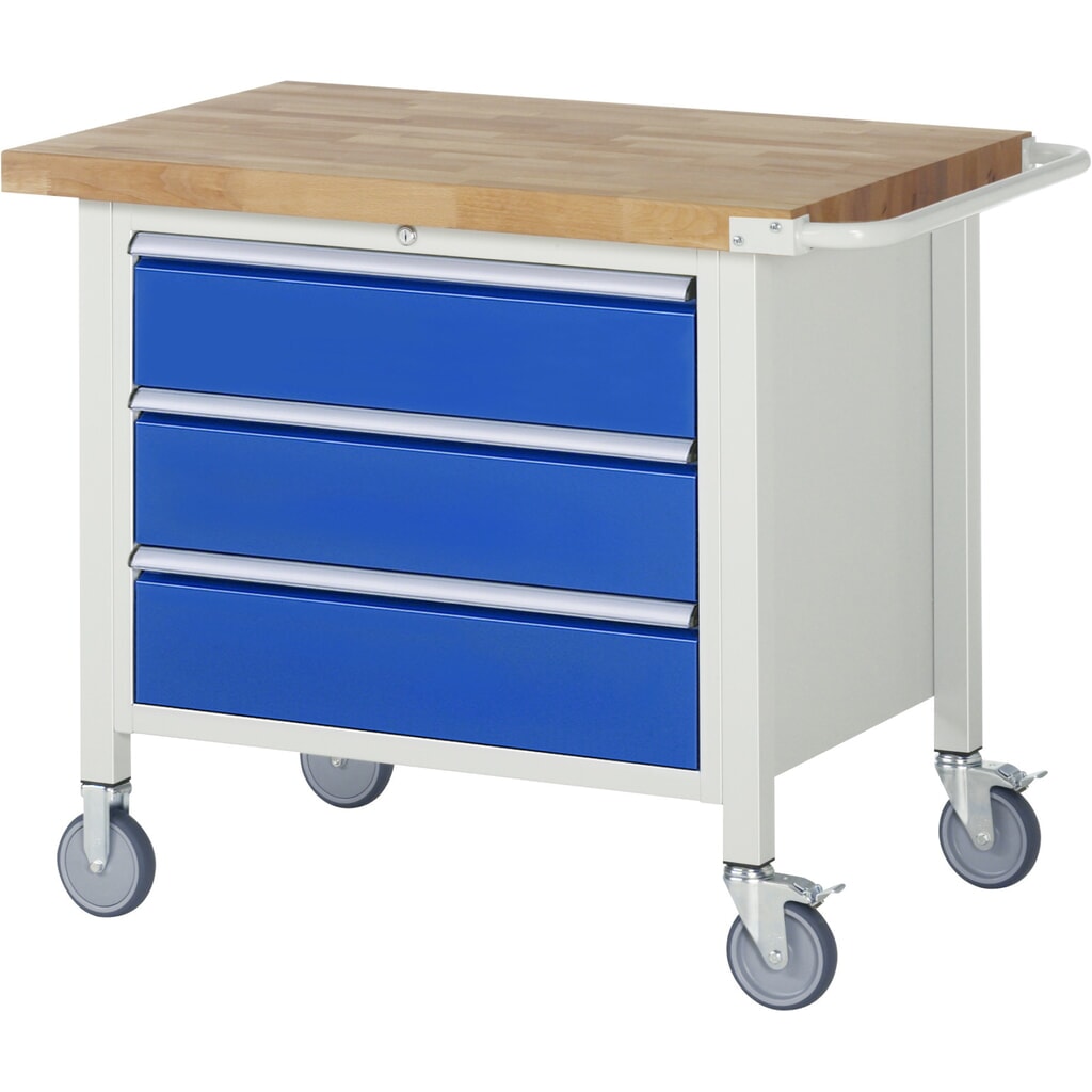 Mobiele werkbank RAU serie 8000, hxbxd 880-1.080 x 1.000 x 700 mm, 3 x voor 100% uittrekbare lades, 3 x 180 mm, draagvermogen lade 75 kg Productafbeelding nr. 1: Mobiele werkbank RAU serie 8000, hxbxd 880-1.080 x 1.000 x 700 mm, 3 x voor 100% uittrekbare lades, 3 x 180 mm, draagvermogen lade 75 kg