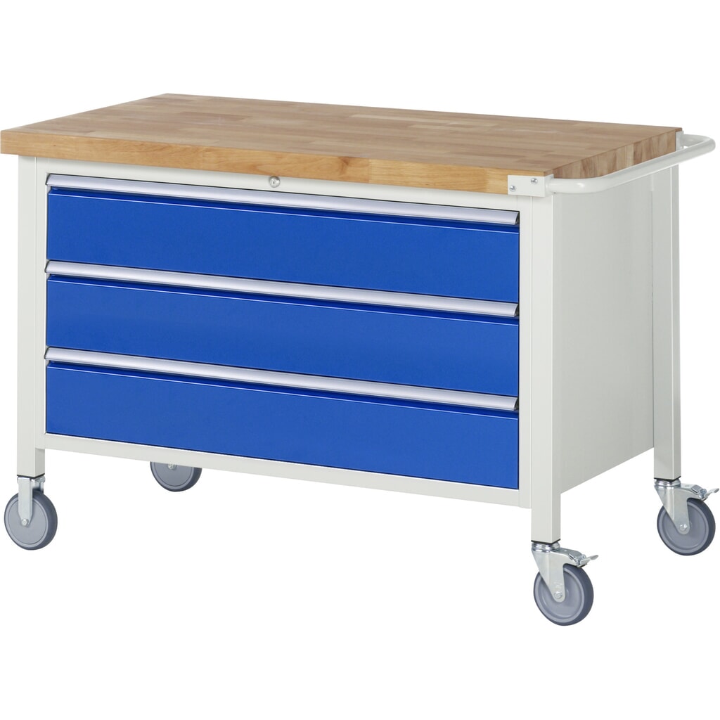 Mobiele werkbank RAU serie 8000, hxbxd 880-1.080 x 1.250 x 700 mm, 3 x voor 100% uittrekbare lades, 3 x 180 mm, draagvermogen lade 50 kg Product afbeelding: Mobiele werkbank RAU serie 8000, hxbxd 880-1.080 x 1.250 x 700 mm, 3 x voor 100% uittrekbare lades, 3 x 180 mm, draagvermogen lade 50 kg