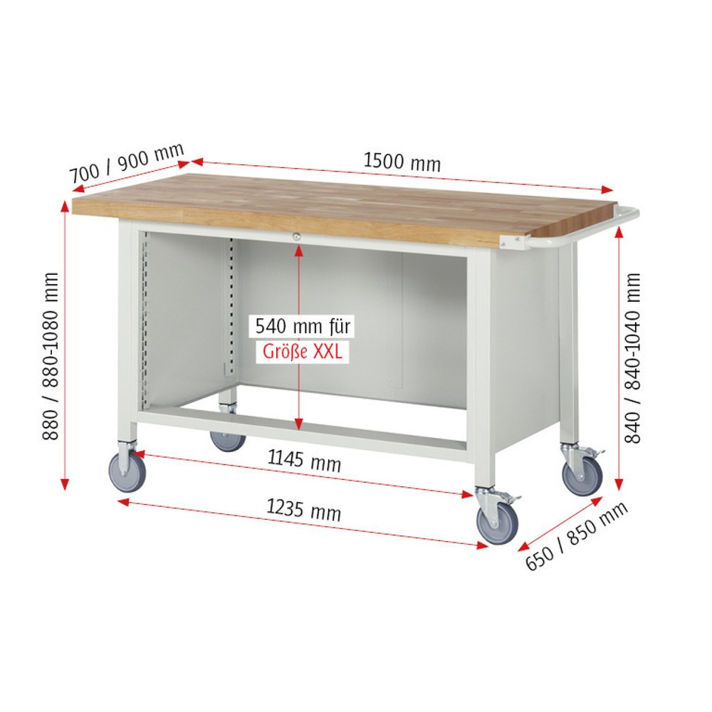 Productafbeelding nr. 4: Mobiele werkbank RAU serie 8000, hxbxd 880 x 1.500 x 700 mm, 2 x voor 90% uittrekbare lades, 2 x 270 mm, draagvermogen lade 50 kg