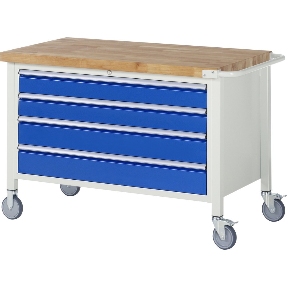 Productafbeelding nr. 1: Mobiele werkbank RAU serie 8000, hxbxd 880 x 1.250 x 700 mm, 4 x voor 90% uittrekbare lades, 2 x 120, 2 x 150 mm, draagvermogen lade 50 kg