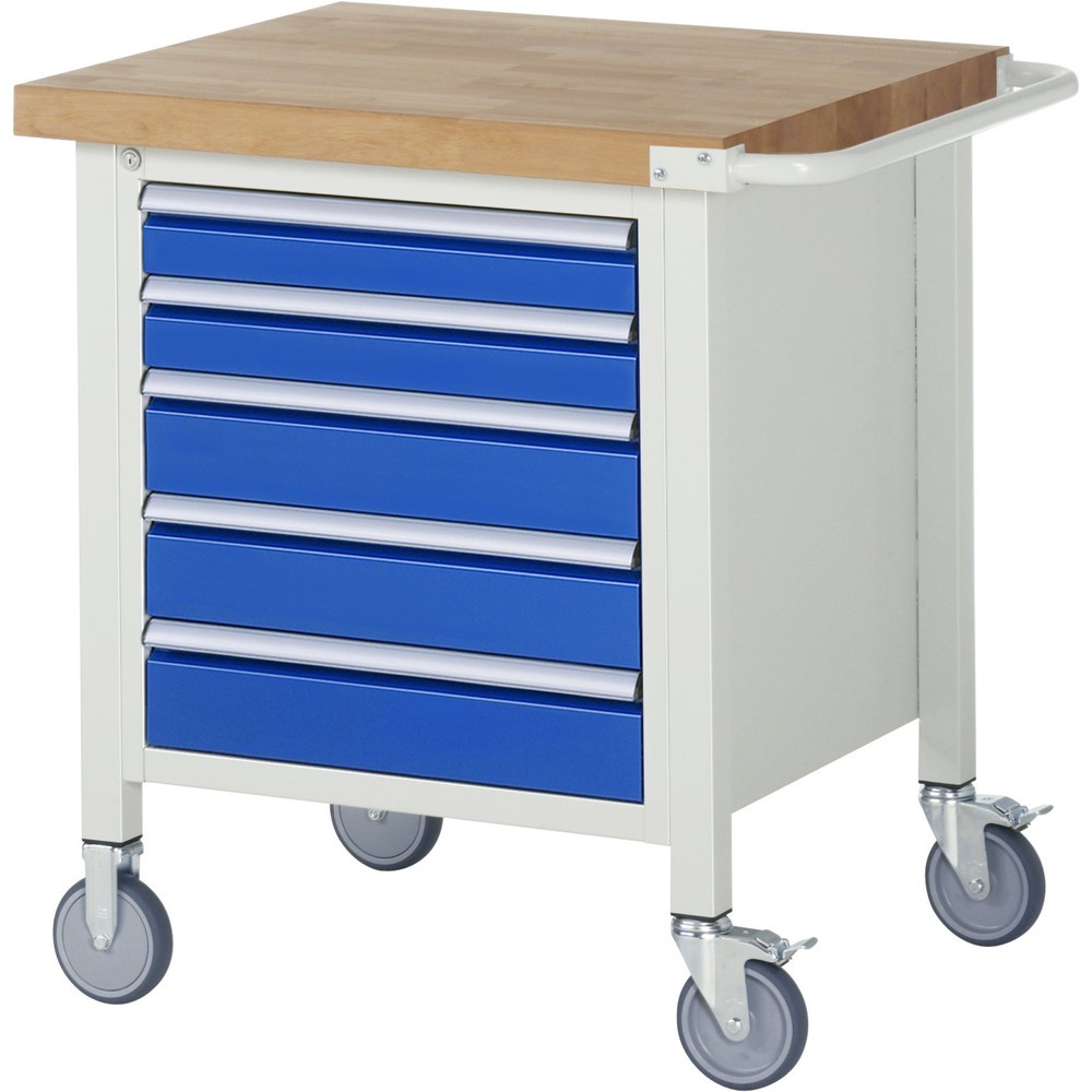 Product afbeelding: Mobiele werkbank RAU serie 8000, 1 kast, hxbxd 880-1.080 x 750 x 700 mm, 5 lades 2 x 90, 3 x 120 mm