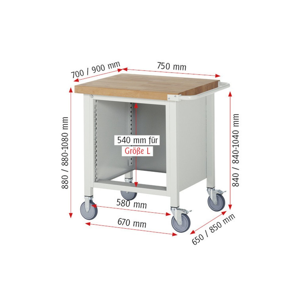 Productafbeelding nr. 6: Mobiele werkbank RAU serie 8000, 1 kast, hxbxd 880-1.080 x 750 x 700 mm, 3 lades 3 x 180 mm