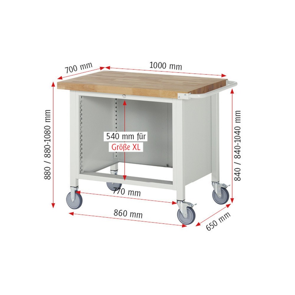 Productafbeelding nr. 5: Mobiele werkbank RAU serie 8000, hxbxd 880-1.080 x 1.000 x 700 mm, 2 x voor 100% uittrekbare lades, 2 x 270 mm, draagvermogen lade 75 kg