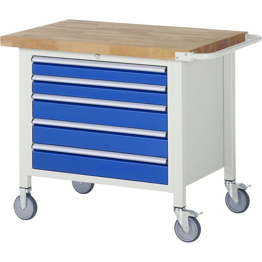 Productafbeelding nr. 1: Mobiele werkbank RAU serie 8000, hxbxd 880-1.080 x 1.000 x 700 mm, 5 x voor 90% uittrekbare lades, draagvermogen lade 75 kg