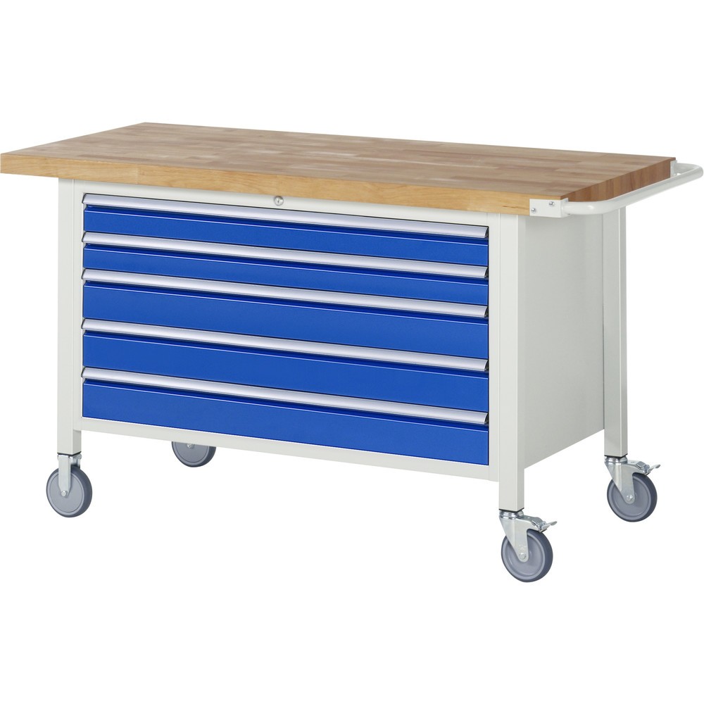 Productafbeelding nr. 1: Mobiele werkbank RAU serie 8000, hxbxd 880-1.080 x 1.500 x 700 mm, 5 x voor 90% uittrekbare lades, draagvermogen lade 50 kg
