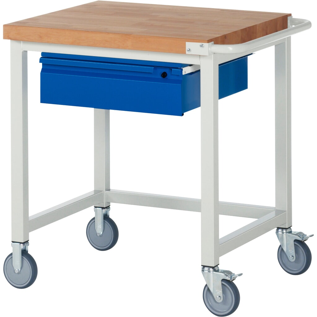 Product afbeelding: Mobiele werkbank RAU serie 8000, massief beuken werkblad, dikte 40 mm, hxbxd 880 x 750 x 700 mm, 1 lade 1 x 150 mm