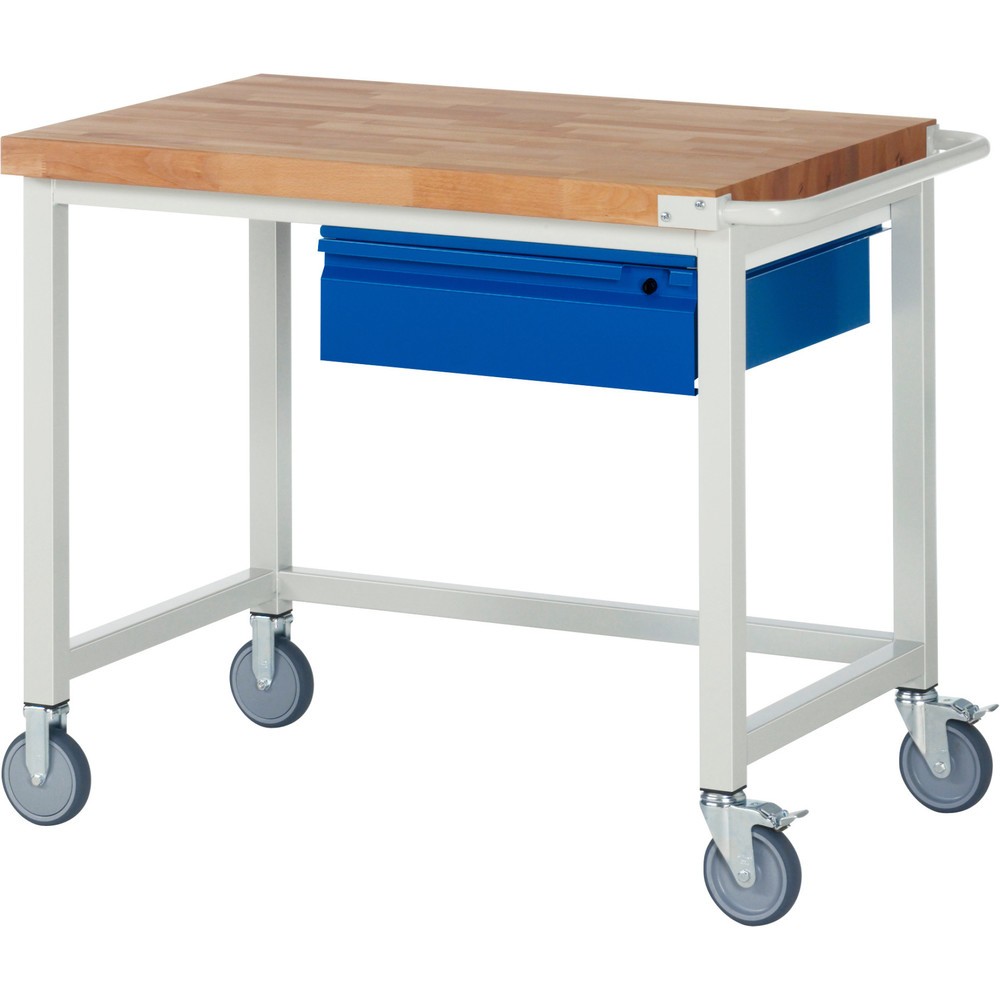 Productafbeelding nr. 1: Mobiele werkbank RAU serie 8000, massief beuken werkblad, dikte 40 mm, hxbxd 880 x 1.000 x 700 mm, 1 lade 1 x 150 mm