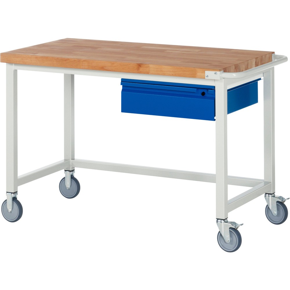 Productafbeelding nr. 1: Mobiele werkbank RAU serie 8000, massief beuken werkblad, dikte 40 mm, hxbxd 880 x 1.250 x 700 mm, 1 lade 1 x 150 mm