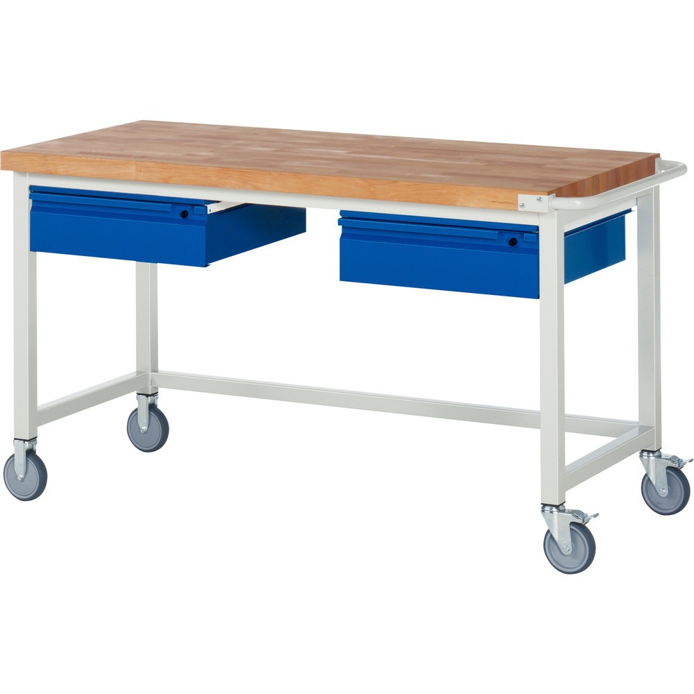 Productafbeelding nr. 1: Mobiele werkbank RAU serie 8000, massief beuken werkblad, dikte 40 mm, hxbxd 880 x 1.500 x 700 mm, 2 lades 2 x 150 mm
