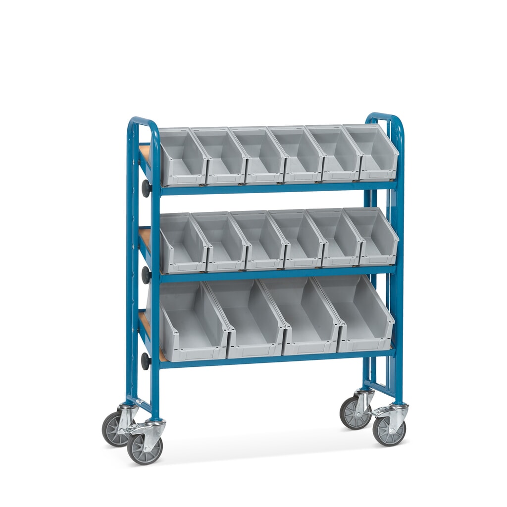Montagewagen fetra® met bakken, 3 etages, eenzijdig Product afbeelding: Montagewagen fetra® met bakken, 3 etages, eenzijdig