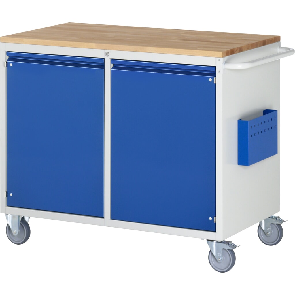 Montagewagen RAU serie 7000, hxbxd 975 x 1.145 x 650 mm, 2 draaideuren, beuken werkblad, geïntegreerde greeplijst Product afbeelding: Montagewagen RAU serie 7000, hxbxd 975 x 1.145 x 650 mm, 2 draaideuren, beuken werkblad, geïntegreerde greeplijst