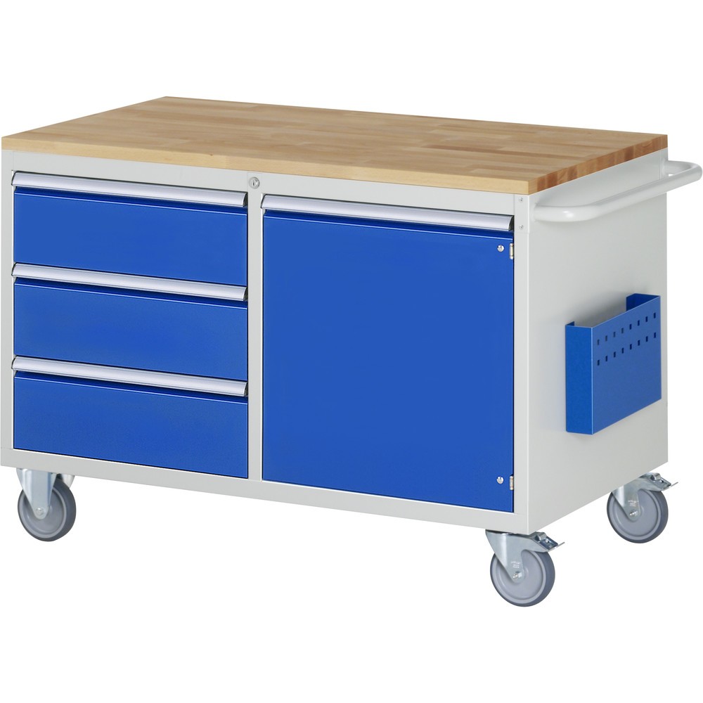 Productafbeelding nr. 1: RAU gereedschapswagen serie 7000, h x b x d 795 x 1.145 x 650 mm, met 3 lades maat L en 1x openslaande deur maat L, massief beuken werkblad