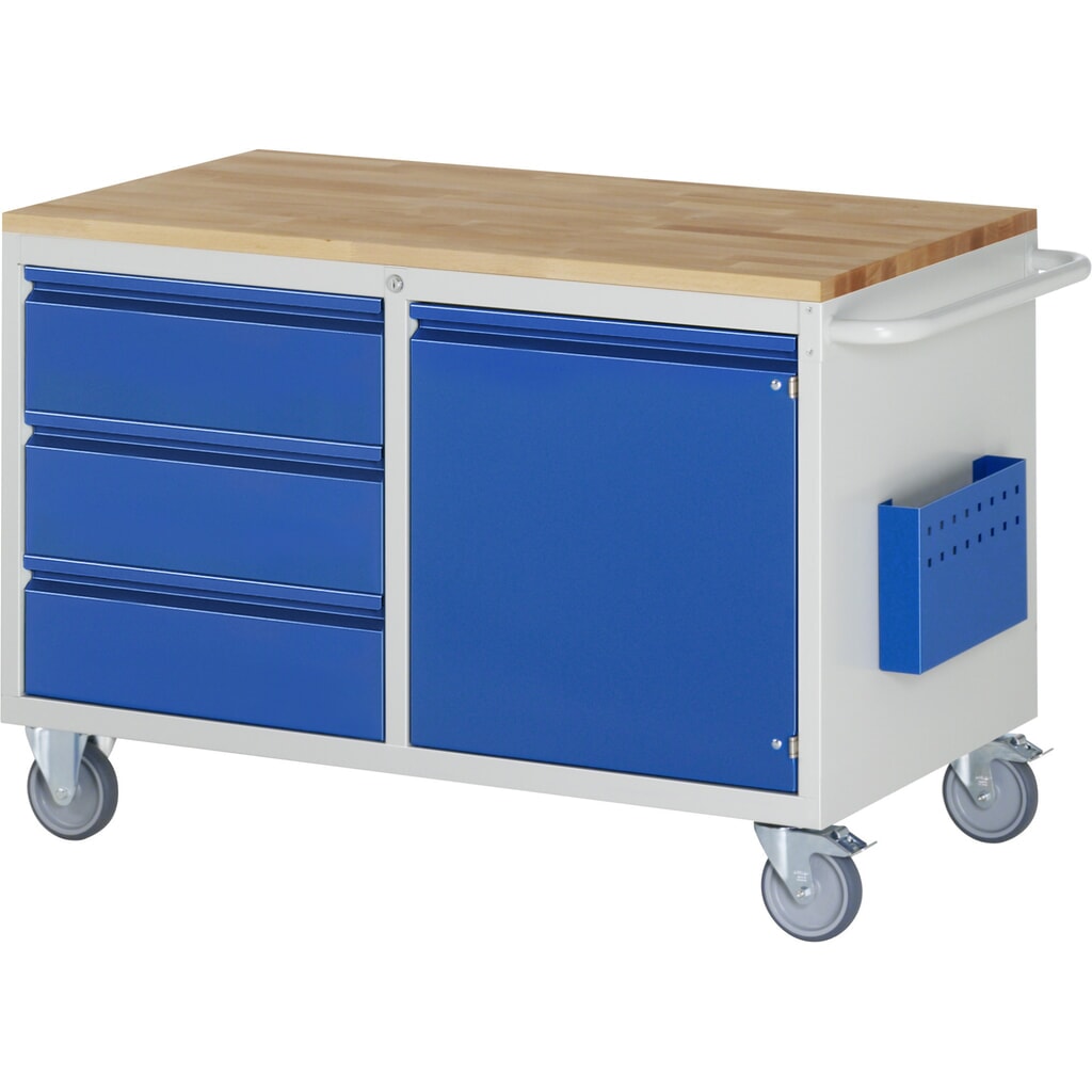 Product afbeelding: Montagewagen RAU serie 7000, hxbxd 795 x 1.145 x 650 mm, 1 draaideur, 3 deels uittrekbare lades, beuken werkblad