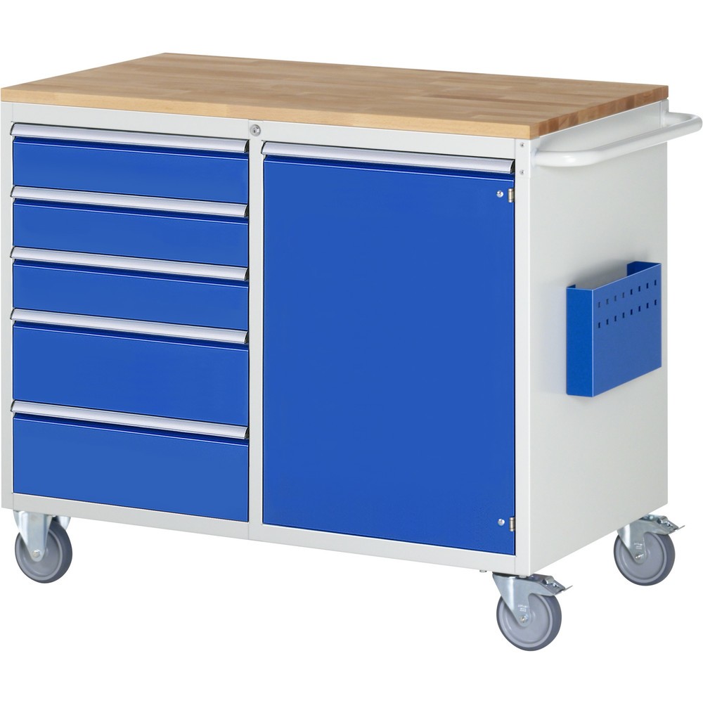 Product afbeelding: Montagewagen RAU serie 7000, hxbxd 975 x 1.145 x 650 mm, 1 draaideur, 5 lades 3 x 120, 2 x 180 mm, beuken werkblad