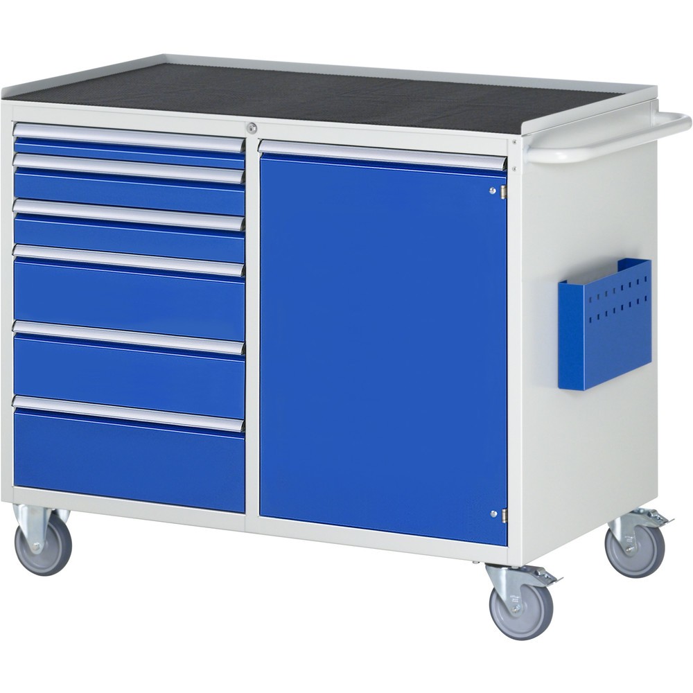 Productafbeelding nr. 1: Montagewagen RAU serie 7000, hxbxd 975 x 1.145 x 650 mm, 1 draaideur, 6 lades 1 x 60, 2 x 90, 2 x 150, 1 x 180 mm, metalen werkblad