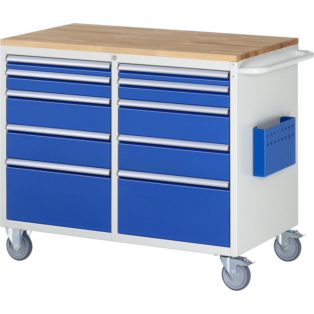 Product afbeelding: RAU gereedschapswagen serie 7000, h x b x d 975 x 1.145 x 650 mm, met 10 lades maat L, 5x links, 5x rechts, massief beuken werkblad