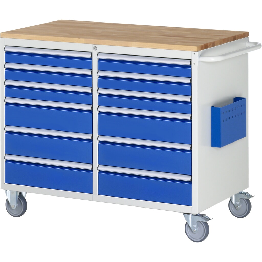 Montagewagen RAU serie 7000, hxbxd 975 x 1.145 x 650 mm, 12 lades 6 x 90, 6 x 150 mm, beuken werkblad, draagvermogen lade 100 kg Productafbeelding nr. 1: Montagewagen RAU serie 7000, hxbxd 975 x 1.145 x 650 mm, 12 lades 6 x 90, 6 x 150 mm, beuken werkblad, draagvermogen lade 100 kg