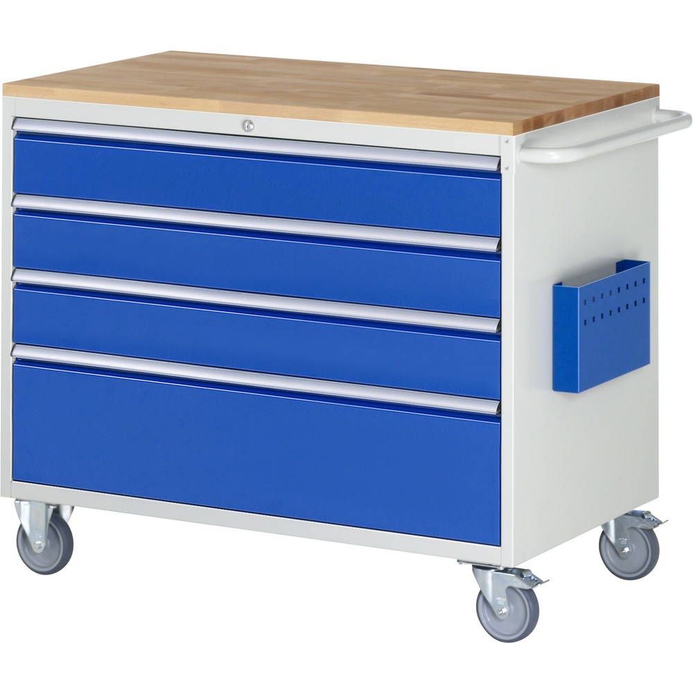 Product afbeelding: Montagewagen RAU serie 7000, hxbxd 975 x 1.145 x 650 mm, 4 lades 3 x 150, 1 x 270 mm, beuken werkblad, draagvermogen lade 50 kg