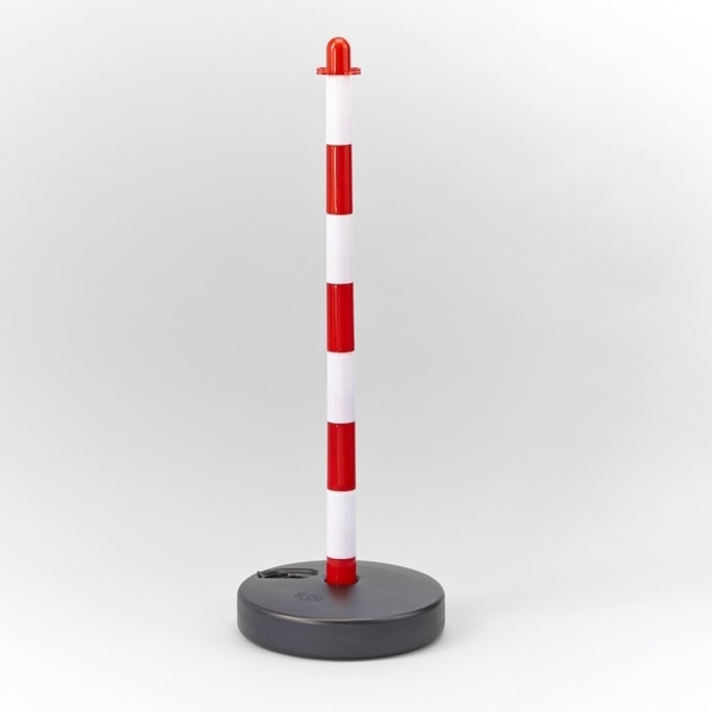 MOTTEZ kunststof paal op ronde grondplaat, wit, rood en zwart Product afbeelding: MOTTEZ kunststof paal op ronde grondplaat, wit, rood en zwart
