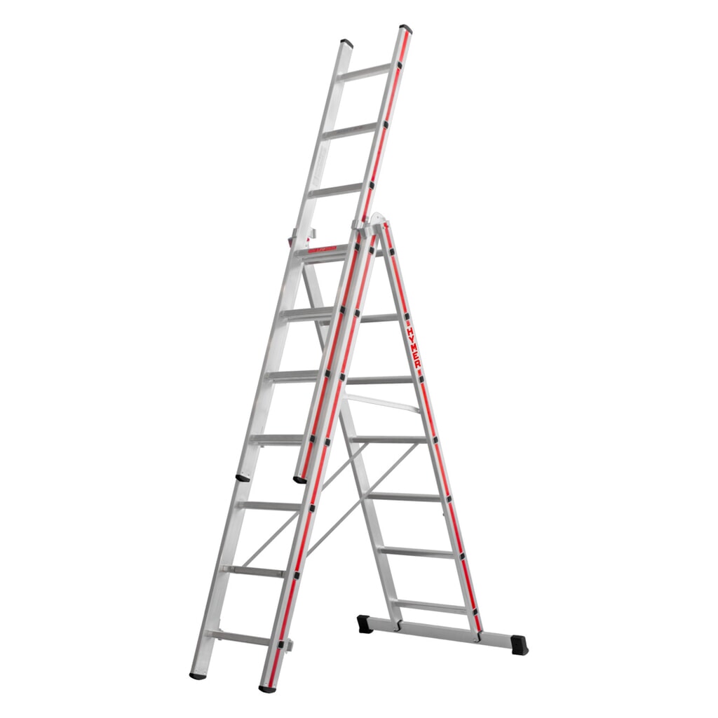 Multifunctionele ladder HYMER, 3-delig, totale lengte 4,87 m Product afbeelding: Multifunctionele ladder HYMER, 3-delig, totale lengte 4,87 m