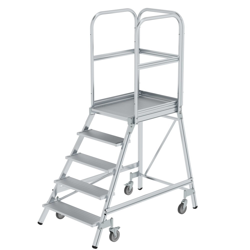 Product afbeelding: Munk Günzburger bordestrap, 1-zijdig te beklimmen, verrijdbaar, aluminium geribbeld, 5 treden