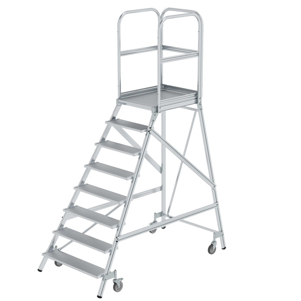 Product afbeelding: Munk Günzburger bordestrap, 1-zijdig te beklimmen, verrijdbaar, aluminium geribbeld, 8 treden