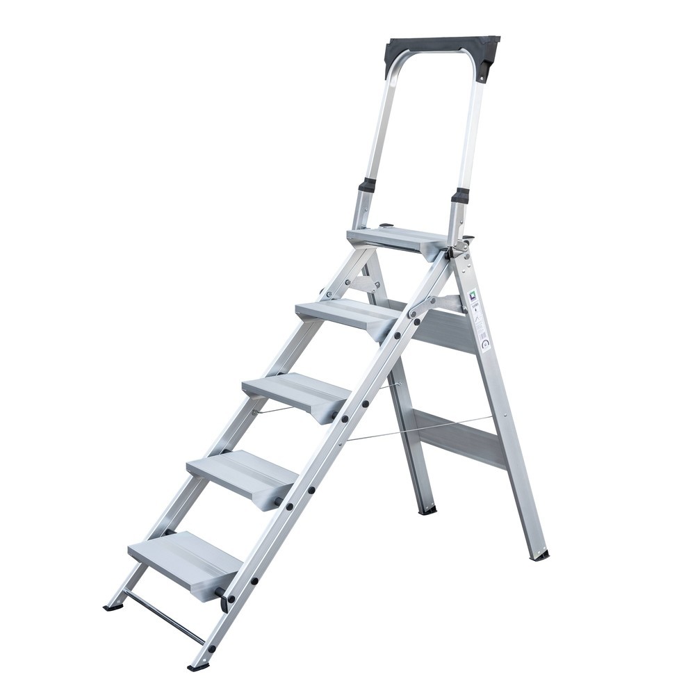 Productafbeelding nr. 1: Munk Günzburger vouwtrap, met railing en aflegbakje, aluminium geribbeld, 5 treden