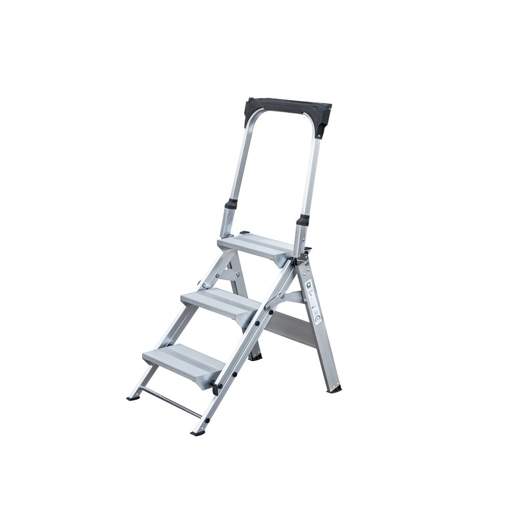 Product afbeelding: Munk Günzburger vouwtrap, met railing en aflegbakje, aluminium geribbeld, 3 treden