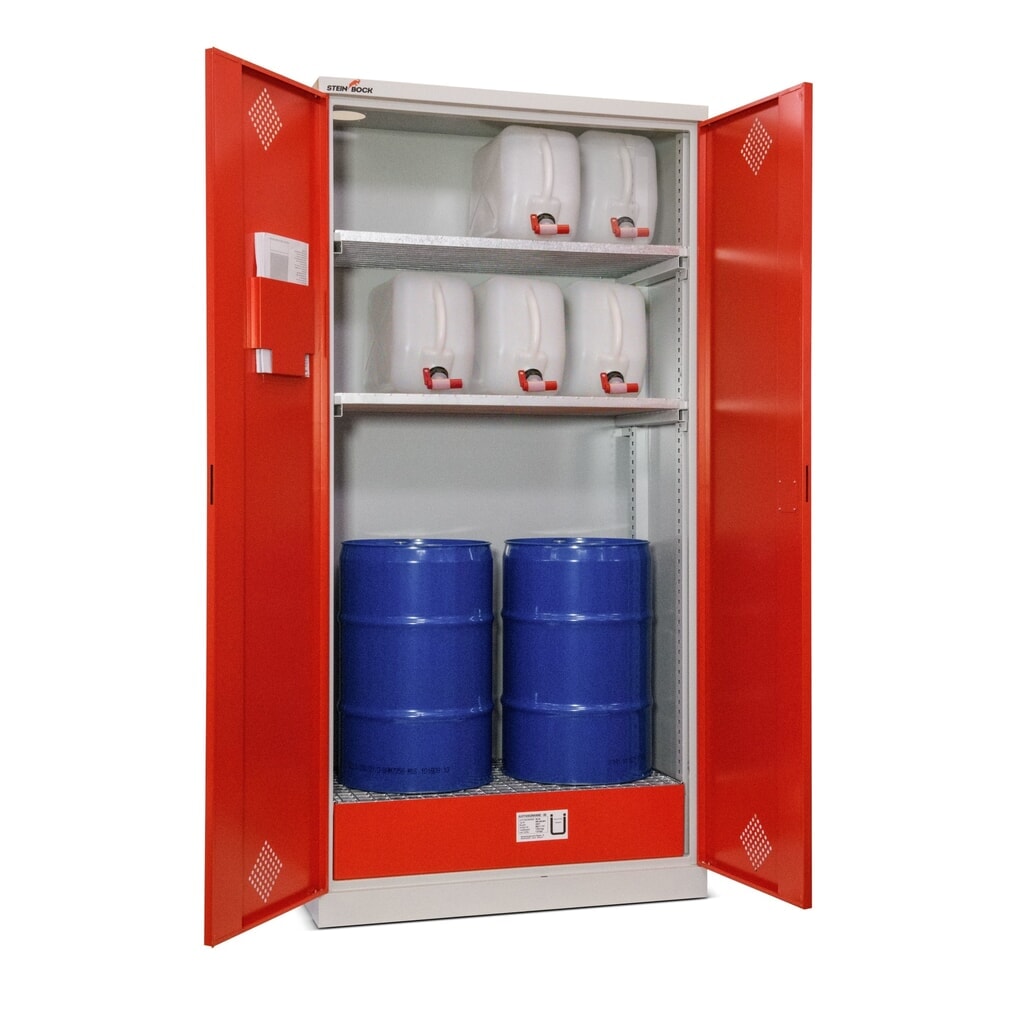 Oliekast Steinbock®, 2 in hoogte verstelbare roosterlegborden, 1 lekbak, hxbxd 1950 x 950 x 500 mm Product afbeelding: Oliekast Steinbock®, 2 in hoogte verstelbare roosterlegborden, 1 lekbak, hxbxd 1950 x 950 x 500 mm