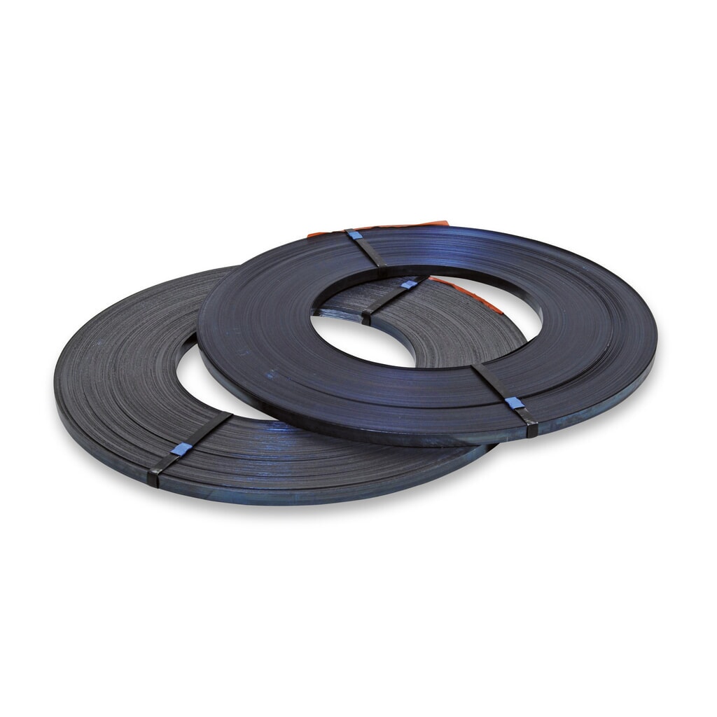Stalen omsnoeringsband, gewaxt + geblauwd, eenlaags, bandbreedte 12,7 mm Product afbeelding: Stalen omsnoeringsband, gewaxt + geblauwd, eenlaags, bandbreedte 12,7 mm