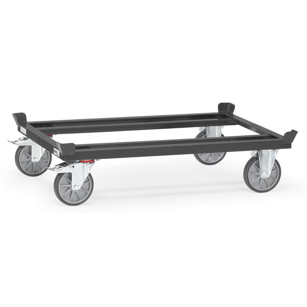 Product afbeelding: Onderstel fetra® met vanghoeken, draagvermogen 750 kg, voor pallets 1.200 x 800 mm, TPE-banden, antracietgrijs