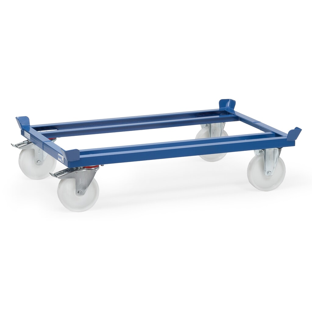 Onderstel fetra® met vanghoeken, draagvermogen 1.000 kg, voor pallets 800 x 600 mm, polyamide banden Product afbeelding: Onderstel fetra® met vanghoeken, draagvermogen 1.000 kg, voor pallets 800 x 600 mm, polyamide banden