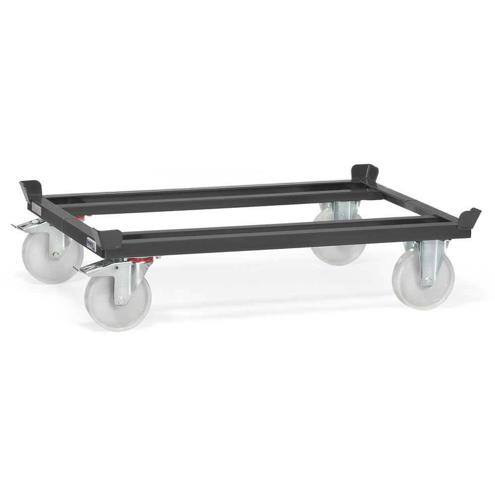 Product afbeelding: Onderstel fetra® met vanghoeken, draagvermogen 1.000 kg, voor pallets 1.200 x 800 mm, polyamide banden, antracietgrijs