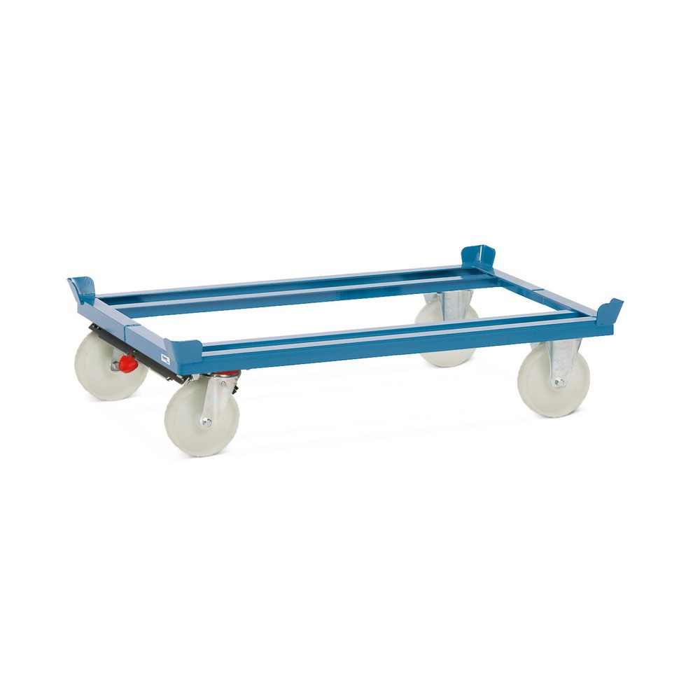 Product afbeelding: Onderstel fetra® met vanghoeken, draagvermogen 1.000 kg, voor pallets 1.200 x 800 mm, polyamide banden, met centrale rem